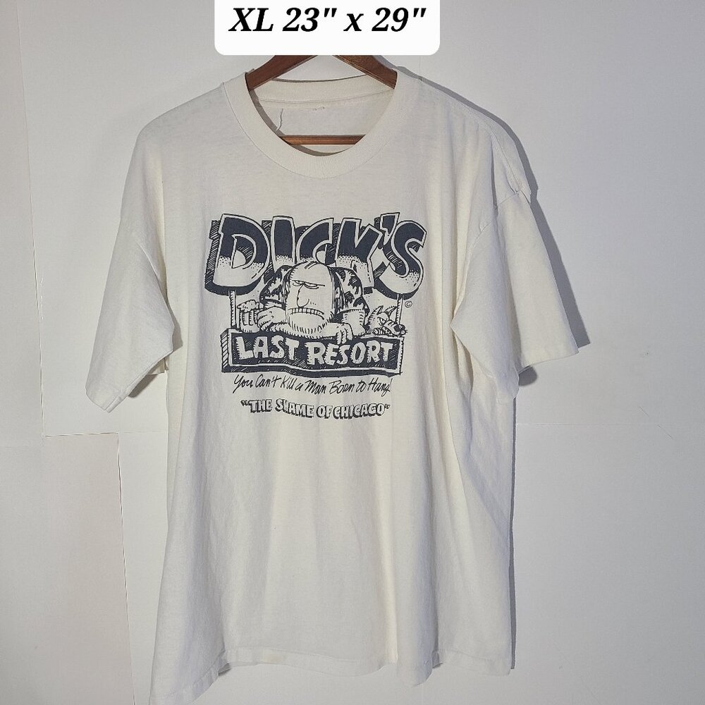 Vtg 90s Dick’s Last Resort Chicago White Distressed XL T-Shirt Single Stitch